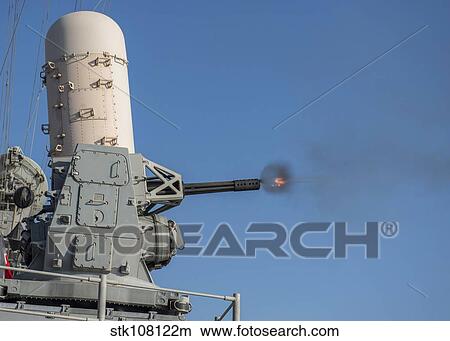 USS San Jacinto fires a close-in weapons system during a live-fire exercise. View Large Photo Image Picture - USS San Jacinto fires a close-in weapons system during a live-fire exercise.. Fotosearch