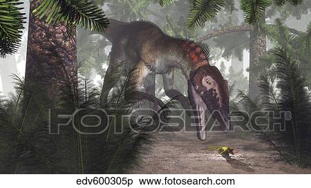 Utahraptor dinosaur hunting a gecko. View Large Illustration Stock Illustration - Utahraptor dinosaur hunting a gecko.. Fotosearch