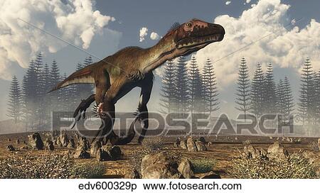 Utahraptor dinosaur running in the desert. View Large Illustration Stock Illustration - Utahraptor dinosaur running in the desert.. Fotosearch