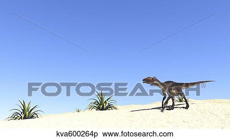 Stock Illustration - Utahraptor in a desert landscape.. Fotosearch