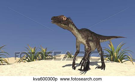 Stock Illustration - Utahraptor in a desert landscape.. Fotosearch