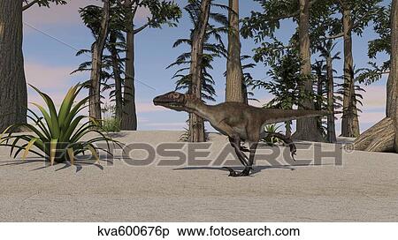Stock Illustration - Utahraptor in a prehistoric environment.. Fotosearch
