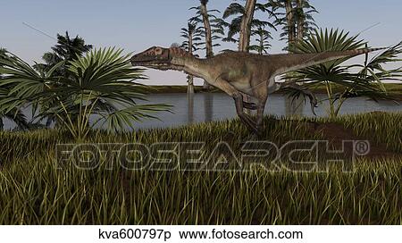 Utahraptor in a prehistoric environment. View Large Illustration Stock Illustration - Utahraptor in a prehistoric environment.. Fotosearch