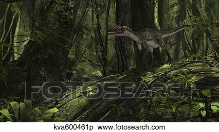 Utahraptor in a prehistoric forest. View Large Illustration Stock Illustration - Utahraptor in a prehistoric forest.. Fotosearch