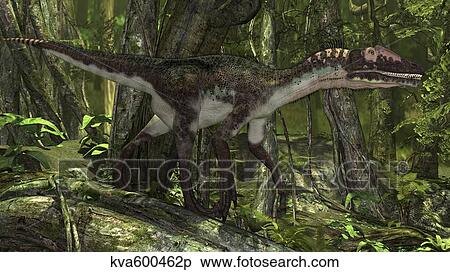 Utahraptor in a prehistoric forest. View Large Illustration Stock Illustration - Utahraptor in a prehistoric forest.. Fotosearch