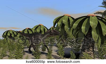 Utahraptor roaming a prehistoric environment. View Large Illustration Stock Illustration - Utahraptor roaming a prehistoric environment.. Fotosearch