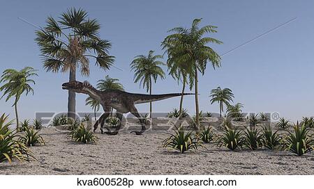Utahraptor roaming a prehistoric environment. View Large Illustration Stock Illustration - Utahraptor roaming a prehistoric environment.. Fotosearch