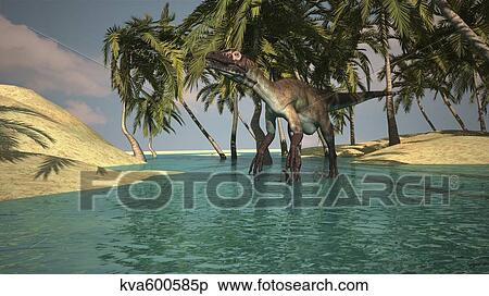 Stock Illustration - Utahraptor roaming a tropical environment.. Fotosearch