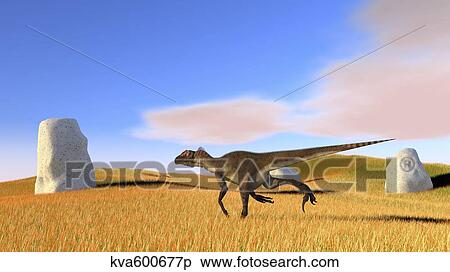 Stock Illustration - Utahraptor running across a grassy field.. Fotosearch