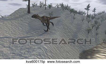 Stock Illustration - Utahraptor running down a hill.. Fotosearch