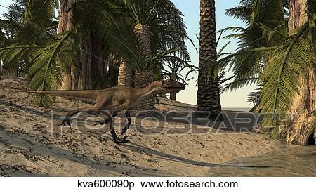 Utahraptor running in a prehistoric environment. View Large Illustration Stock Illustration - Utahraptor running in a prehistoric environment.. Fotosearch