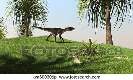 Utahraptor walking across a grassy field. View Large Illustration Stock Illustration - Utahraptor walking across a grassy field.. Fotosearch