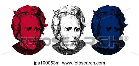 Vector image of President Andrew Jackson in red, white and blue. View Large Illustration Stock Illustration - Vector image of President Andrew Jackson in red, white and blue.. Fotosearch