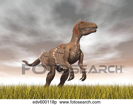 Stock Illustration - Velociraptor dinosaur standing in the yellow grass.. Fotosearch