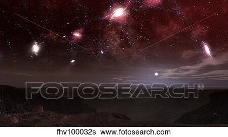 Stock Illustration - View from a world between galaxies.. Fotosearch