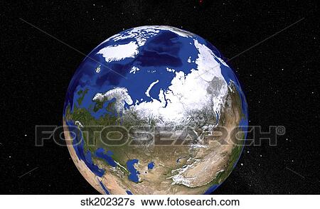 Stock Photograph - View of Earth showing the Arctic region.. Fotosearch