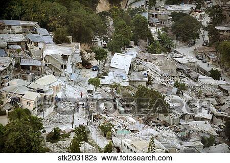Stock Photograph - View of Port-au-Prince, Haiti, after a magnitude 7 earthquake hit the country.. Fotosearch