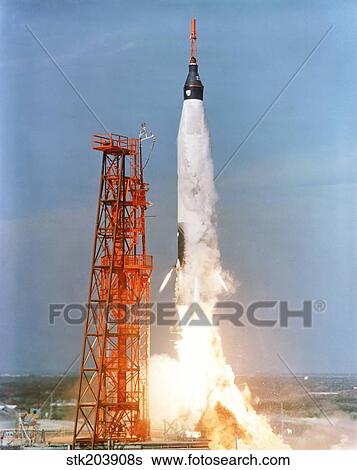 View of the liftoff of Mercury-Atlas 5 from Kennedy Space Center, Florida. View Large Photo Image Stock Photograph - View of the liftoff of Mercury-Atlas 5 from Kennedy Space Center, Florida.. Fotosearch