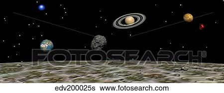 Stock Illustration - View of the universe and planets as seen from a distant moon.. Fotosearch
