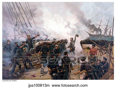 Stock Illustration - Vintage American Civil War print of The Battle of Cherbourg.. Fotosearch