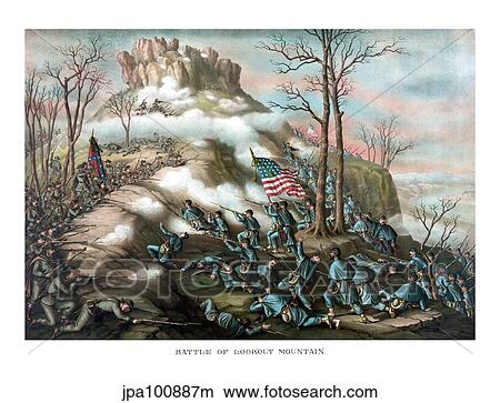 Stock Illustration - Vintage American Civil War print of The Battle of Lookout Mountain.. Fotosearch