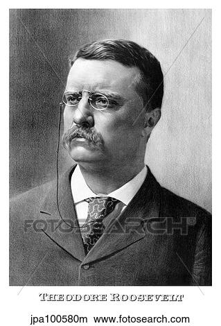 Stock Illustration - Vintage American history print of a younger President Theodore Roosevelt.. Fotosearch