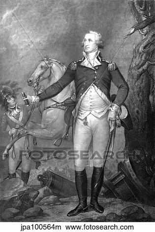 Stock Illustration - Vintage American History print of General George Washington at The Battle of Trenton.. Fotosearch