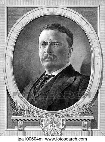 Stock Illustration - Vintage American history print of President Theodore Roosevelt.. Fotosearch