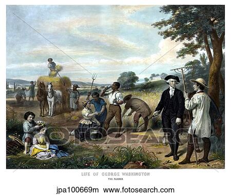 Vintage American history print of George Washington on his farm. View Large Illustration Stock Illustration - Vintage American history print of George Washington on his farm.. Fotosearch