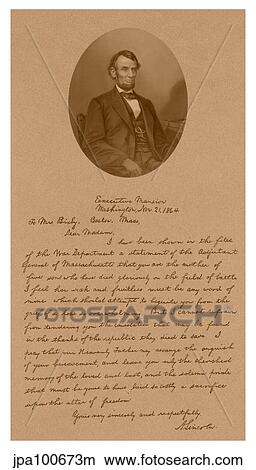 Stock Illustration - Vintage American History print of President Abraham Lincoln and his letter to Mrs. Bixby.. Fotosearch