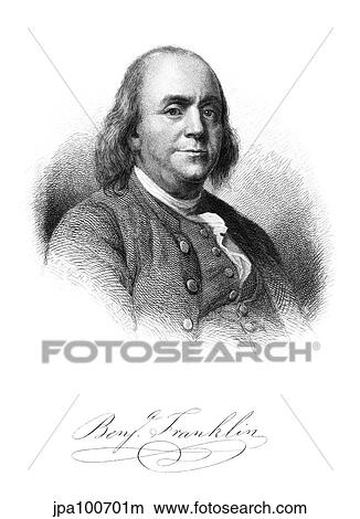 Stock Illustration - Vintage American History print of Benjamin Franklin.. Fotosearch