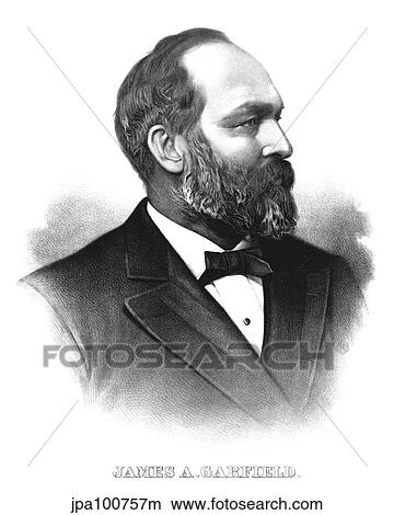 Stock Illustration - Vintage American history print of President James Garfield.. Fotosearch