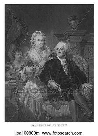 Stock Illustration - Vintage American History print of President George Washington and his family.. Fotosearch