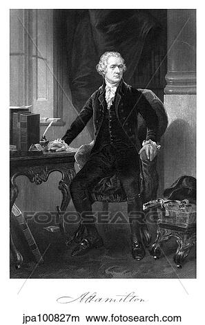 Vintage American History print of Alexander Hamilton sitting at his desk. View Large Illustration Stock Illustration - Vintage American History print of Alexander Hamilton sitting at his desk.. Fotosearch