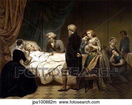 Stock Illustration - Vintage American History print of President George Washington on his deathbed.. Fotosearch