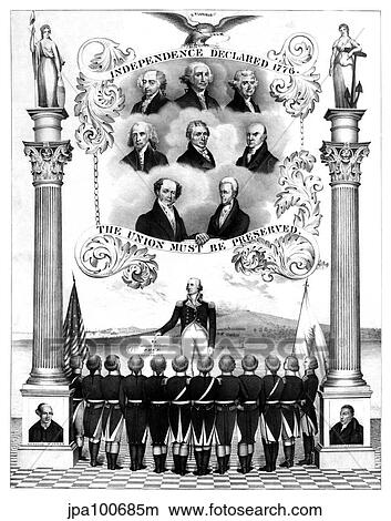 Stock Illustration - Vintage American history print of the first eight Presidents of The United States.. Fotosearch
