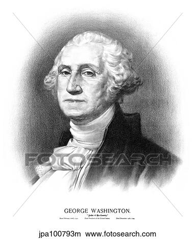 Stock Illustration - Vintage American History print of the bust of President George Washington.. Fotosearch