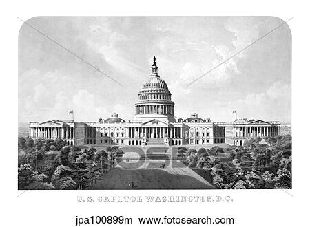 Vintage architecture print of The United States Capitol Building. View Large Illustration Stock Illustration - Vintage architecture print of The United States Capitol Building.. Fotosearch