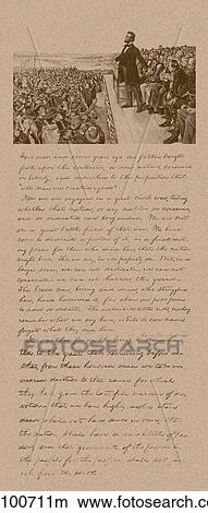 Stock Illustration - Vintage Civil War era print of President Abraham Lincoln and Gettysburg Address.. Fotosearch