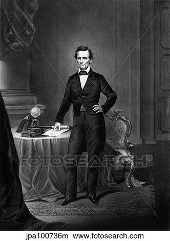 Vintage Civil War era print of President Abraham Lincoln standing near a table. View Large Illustration Stock Illustration - Vintage Civil War era print of President Abraham Lincoln standing near a table.. Fotosearch