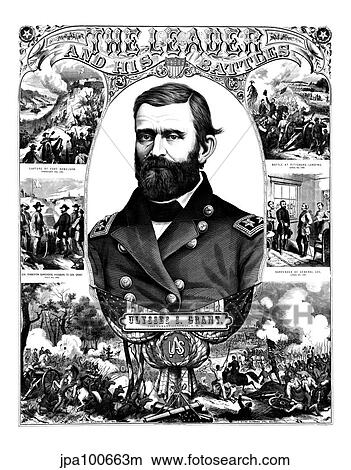 Stock Illustration - Vintage Civil War poster of General Ulysses S. Grant wearing his military uniform.. Fotosearch