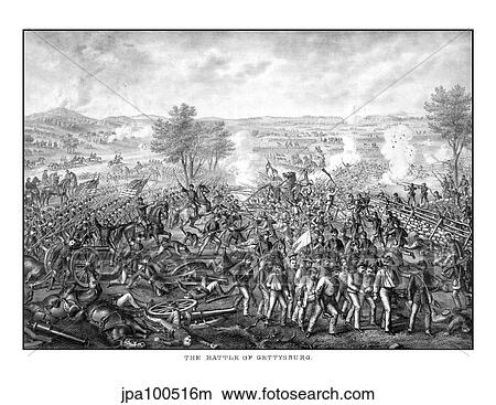 Stock Illustration - Vintage Civil War print featuring the Battle of Gettysburg.. Fotosearch