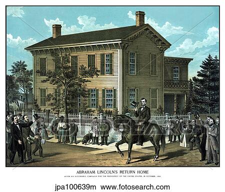 Stock Illustration - Vintage Civil War print of Abraham Lincoln riding on horseback as a crowd cheers.. Fotosearch