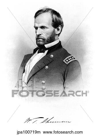 Vintage Civil War print of General William Tecumseh Sherman. View Large Illustration Stock Illustration - Vintage Civil War print of General William Tecumseh Sherman.. Fotosearch