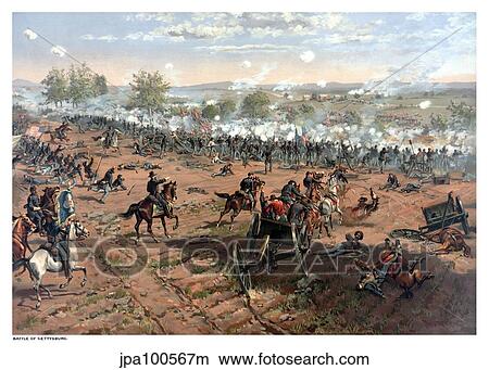 Stock Illustration - Vintage Civil War print of the Battle of Gettysburg.. Fotosearch