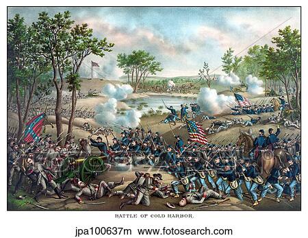 Vintage Civil War print of the Battle of Cold Harbor. View Large Illustration Stock Illustration - Vintage Civil War print of the Battle of Cold Harbor.. Fotosearch