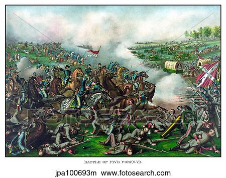 Stock Illustration - Vintage Civil War Print of the Battle of Five Forks.. Fotosearch