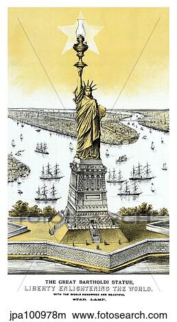 Vintage color architecture print featuring The Statue of Liberty. View Large Illustration Stock Illustration - Vintage color architecture print featuring The Statue of Liberty.. Fotosearch