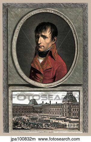 Vintage military portrait of Napoleon Bonaparte above a troop review. View Large Illustration Stock Illustration - Vintage military portrait of Napoleon Bonaparte above a troop review.. Fotosearch