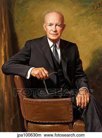 Stock Illustration - Vintage painting of President Dwight D. Eisenhower seated in a chair.. Fotosearch